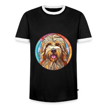Bergamasco Sheepdog Dog Breed Colorful Watercolor - Men's Ringer Shirt - black/white - Front - AI Model Female 172 light (172cm) & AI Model Male 178 light (178cm)