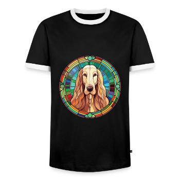 Afghan Hound Dog Breed Watercolor Illustration - Men's Ringer Shirt - black/white - Front - AI Model Female 172 light (172cm) & AI Model Male 178 light (178cm)