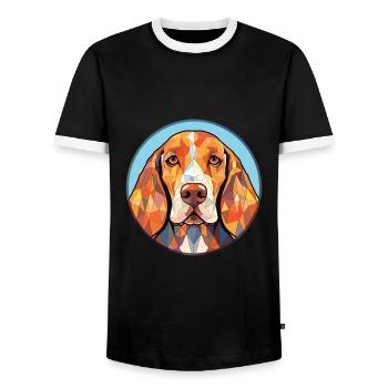 Amerikanisch Englisch Coonhound Hunderasse Aquarell - Männer Kontrast-T-Shirt - Schwarz/Weiß - Vorne - AI Model Female 172 light (172cm) & AI Model Male 178 light (178cm)