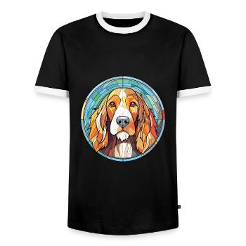German Wirehaired Pointer Dog Breed Watercolor - Men's Ringer Shirt - black/white - Front - AI Model Female 172 light (172cm) & AI Model Male 178 light (178cm)
