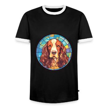 American Water Spaniel Dog Breed Watercolor Glass - Men's Ringer Shirt - black/white - Front - AI Model Female 172 light (172cm) & AI Model Male 178 light (178cm)