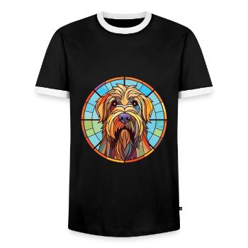 Briard Dog Breed Colorful Watercolor Illustration - Men's Ringer Shirt - black/white - Front - AI Model Female 172 light (172cm) & AI Model Male 178 light (178cm)