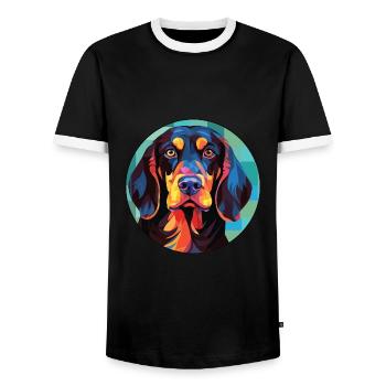 German Wirehaired Pointer Dog Breed Watercolor - Men's Ringer Shirt - black/white - Front - AI Model Female 172 light (172cm) & AI Model Male 178 light (178cm)