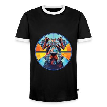 Kerry Blue Terrier Hunderasse buntes Aquarell - Männer Kontrast-T-Shirt - Schwarz/Weiß - Vorne - AI Model Female 172 light (172cm) & AI Model Male 178 light (178cm)