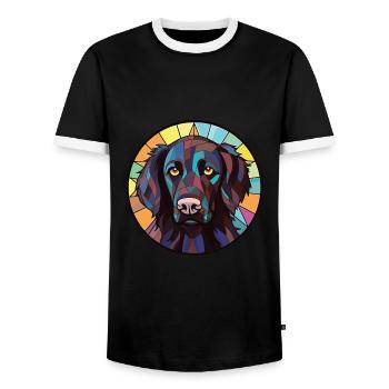 German Longhaired Pointer Dog Breed Watercolor - Men's Ringer Shirt - black/white - Front - AI Model Female 172 light (172cm) & AI Model Male 178 light (178cm)