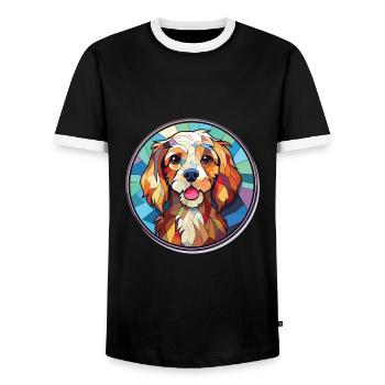 Lowchen Dog Breed Colorful Watercolor Illustration - Men's Ringer Shirt - black/white - Front - AI Model Female 172 light (172cm) & AI Model Male 178 light (178cm)