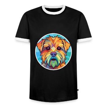 Norfolk Terrier Dog Breed Watercolor Illustration - Men's Ringer Shirt - black/white - Front - AI Model Female 172 light (172cm) & AI Model Male 178 light (178cm)
