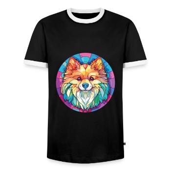 Pommersche Hunderasse Aquarell Glas Illustration - Männer Kontrast-T-Shirt - Schwarz/Weiß - Vorne - AI Model Female 172 light (172cm) & AI Model Male 178 light (178cm)