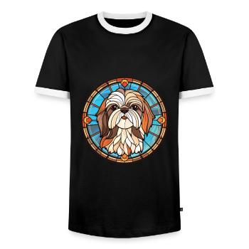 Shih Tzu Dog Breed Watercolor Glass Illustration - Men's Ringer Shirt - black/white - Front - AI Model Female 172 light (172cm) & AI Model Male 178 light (178cm)