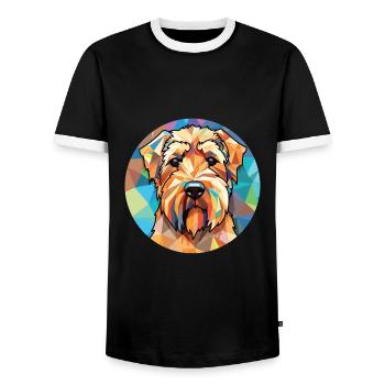 Soft Coated Wheaten Terrier Dog Breed Watercolor - Men's Ringer Shirt - black/white - Front - AI Model Female 172 light (172cm) & AI Model Male 178 light (178cm)