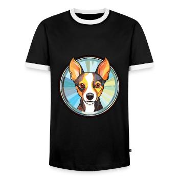Rat Terrier Dog Breed Watercolor Illustration - Men's Ringer Shirt - black/white - Front - AI Model Female 172 light (172cm) & AI Model Male 178 light (178cm)