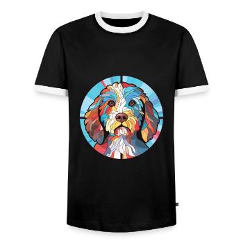 Spanische Wasserhundrasse Aquarell-Illustration - Männer Kontrast-T-Shirt - Schwarz/Weiß - Vorne - AI Model Female 172 light (172cm) & AI Model Male 178 light (178cm)