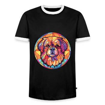 Épagneul tibétain chien race aquarelle Illustration - T-shirt contrasté Homme - noir/blanc - Devant - AI Model Female 172 light (172cm) & AI Model Male 178 light (178cm)