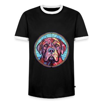 Neapolitan Mastiff Dog Breed Colorful Watercolor - Men's Ringer Shirt - black/white - Front - AI Model Female 172 light (172cm) & AI Model Male 178 light (178cm)