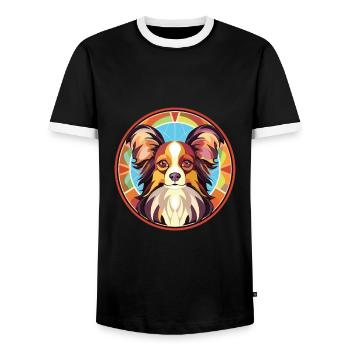 Illustration sur verre aquarelle de race de chien Papillon - T-shirt contrasté Homme - noir/blanc - Devant - AI Model Female 172 light (172cm) & AI Model Male 178 light (178cm)