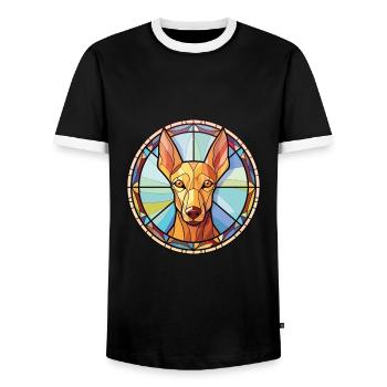Pharaoh Hound Dog Breed Watercolor Illustration - Men's Ringer Shirt - black/white - Front - AI Model Female 172 light (172cm) & AI Model Male 178 light (178cm)