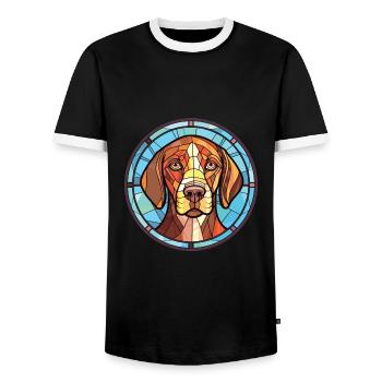 Pointer Dog Breed Colorful Watercolor Illustration - Men's Ringer Shirt - black/white - Front - AI Model Female 172 light (172cm) & AI Model Male 178 light (178cm)
