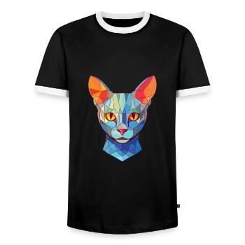 Russische blaue Katze bunte Aquarell-Illustration - Männer Kontrast-T-Shirt - Schwarz/Weiß - Vorne - AI Model Female 172 light (172cm) & AI Model Male 178 light (178cm)