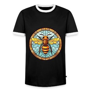 Bee Colorful Watercolor Animal Pet Illustration - Men's Ringer Shirt - black/white - Front - AI Model Female 172 light (172cm) & AI Model Male 178 light (178cm)