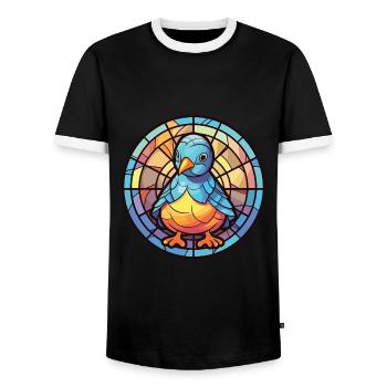 Chick Colorful Watercolor Animal Pet Illustration - Men's Ringer Shirt - black/white - Front - AI Model Female 172 light (172cm) & AI Model Male 178 light (178cm)