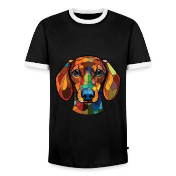 Dackelhund Buntes Aquarell Tier Cartoon - Männer Kontrast-T-Shirt - Schwarz/Weiß - Vorne - AI Model Female 172 light (172cm) & AI Model Male 178 light (178cm)