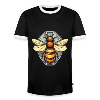 Bee Colorful Watercolor Animal Pet Illustration - Men's Ringer Shirt - black/white - Front - AI Model Female 172 light (172cm) & AI Model Male 178 light (178cm)