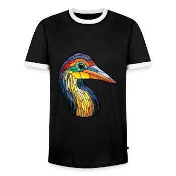 Kormoran bunte Aquarell-Tier-Illustration - Männer Kontrast-T-Shirt - Schwarz/Weiß - Vorne - AI Model Female 172 light (172cm) & AI Model Male 178 light (178cm)