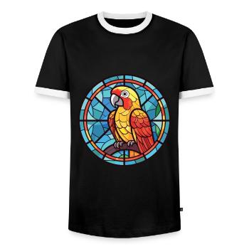 Papagei buntes Aquarell Tier Haustier Illustration - Männer Kontrast-T-Shirt - Schwarz/Weiß - Vorne - AI Model Female 172 light (172cm) & AI Model Male 178 light (178cm)