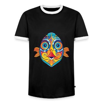 Flounder Fish Colorful Watercolor Animal Cartoon - Men's Ringer Shirt - black/white - Front - AI Model Female 172 light (172cm) & AI Model Male 178 light (178cm)