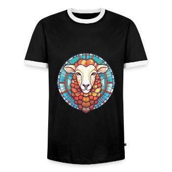 Schaf buntes Aquarell Tier Haustier Illustration - Männer Kontrast-T-Shirt - Schwarz/Weiß - Vorne - AI Model Female 172 light (172cm) & AI Model Male 178 light (178cm)