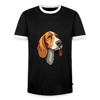 Chien de chasse lituanien race de chien Cartoon Kawaii Illustra - T-shirt contrasté Homme - noir/blanc - Devant - AI Model Female 172 light (172cm) & AI Model Male 178 light (178cm)