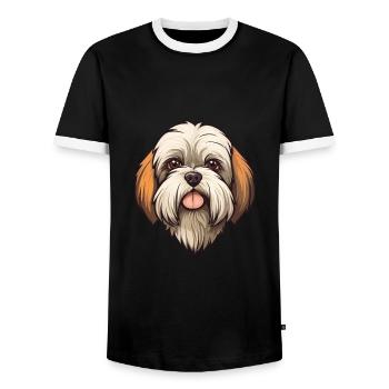 Lhassa Apso chien race dessin animé Kawaii Illustration - T-shirt contrasté Homme - noir/blanc - Devant - AI Model Female 172 light (172cm) & AI Model Male 178 light (178cm)