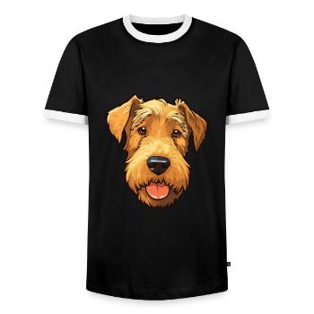 Lakeland Terrier Dog Breed Cartoon Kawaii Illustra - Men's Ringer Shirt - black/white - Front - AI Model Female 172 light (172cm) & AI Model Male 178 light (178cm)