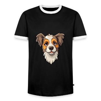 Koolie chien race dessin animé Kawaii Illustration - T-shirt contrasté Homme - noir/blanc - Devant - AI Model Female 172 light (172cm) & AI Model Male 178 light (178cm)