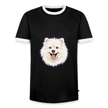 Spitz japonais chien race dessin animé kawaii illustrati - T-shirt contrasté Homme - noir/blanc - Devant - AI Model Female 172 light (172cm) & AI Model Male 178 light (178cm)