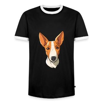 Ibizan Hound Dog Breed Cartoon Kawaii Illustration - Men's Ringer Shirt - black/white - Front - AI Model Female 172 light (172cm) & AI Model Male 178 light (178cm)