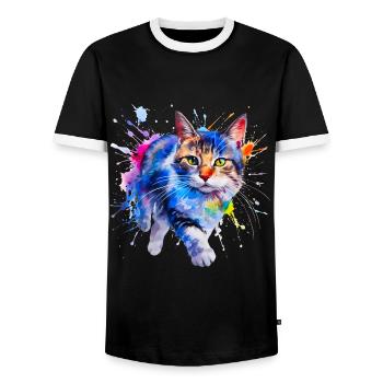 cat, kitten - Men's Ringer Shirt - black/white - Front - AI Model Female 172 light (172cm) & AI Model Male 178 light (178cm)