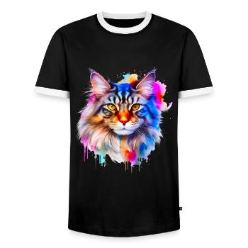 Maine Coon Cat - Men's Ringer Shirt - black/white - Front - AI Model Female 172 light (172cm) & AI Model Male 178 light (178cm)