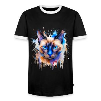 Siamese Cat - Men's Ringer Shirt - black/white - Front - AI Model Female 172 light (172cm) & AI Model Male 178 light (178cm)