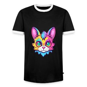 Birma Heilige Katze Rasse Aquarell Karikatur Kawaii - Männer Kontrast-T-Shirt - Schwarz/Weiß - Vorne - AI Model Female 172 light (172cm) & AI Model Male 178 light (178cm)