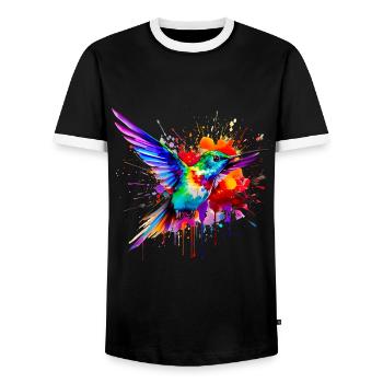 Hummingbird in watercolor - Men's Ringer Shirt - black/white - Front - AI Model Female 172 light (172cm) & AI Model Male 178 light (178cm)