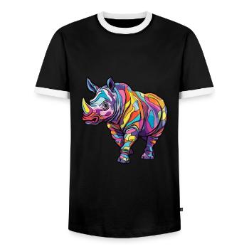 Rhino Colorful Watercolor Cartoon Kawaii Animal - Men's Ringer Shirt - black/white - Front - AI Model Female 172 light (172cm) & AI Model Male 178 light (178cm)