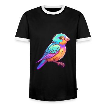 Sparrow Colorful Watercolor Cartoon Kawaii Animal - Men's Ringer Shirt - black/white - Front - AI Model Female 172 light (172cm) & AI Model Male 178 light (178cm)