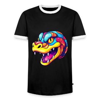 Snake Colorful Watercolor Cartoon Kawaii Animal - Men's Ringer Shirt - black/white - Front - AI Model Female 172 light (172cm) & AI Model Male 178 light (178cm)