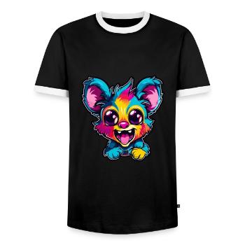 Aye Aye Bunte Aquarell-Karikatur Kawaii-Tier - Männer Kontrast-T-Shirt - Schwarz/Weiß - Vorne - AI Model Female 172 light (172cm) & AI Model Male 178 light (178cm)