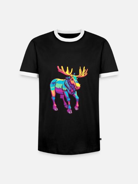 Elg farverig akvarel tegneserie Kawaii Animal - Herre kontrast-T-shirt - sort/hvid