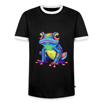 Frosch buntes Aquarell Cartoon Kawaii Tier - Männer Kontrast-T-Shirt - Schwarz/Weiß - Vorne - AI Model Female 172 light (172cm) & AI Model Male 178 light (178cm)