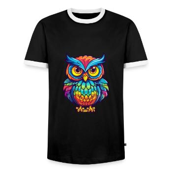 Owl Colorful Watercolor Cartoon Kawaii Animal - Men's Ringer Shirt - black/white - Front - AI Model Female 172 light (172cm) & AI Model Male 178 light (178cm)