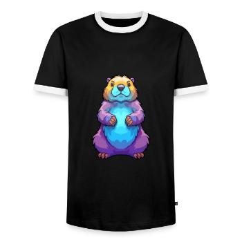 Marmot Colorful Watercolor Cartoon Kawaii Animal - Men's Ringer Shirt - black/white - Front - AI Model Female 172 light (172cm) & AI Model Male 178 light (178cm)
