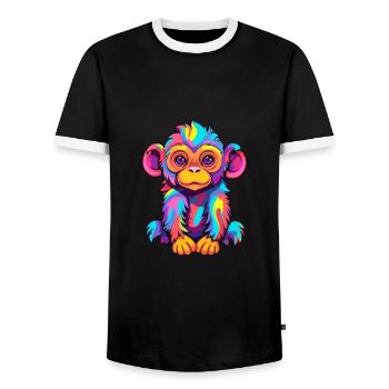 Monkey Colorful Watercolor Cartoon Kawaii Animal - Men's Ringer Shirt - black/white - Front - AI Model Female 172 light (172cm) & AI Model Male 178 light (178cm)